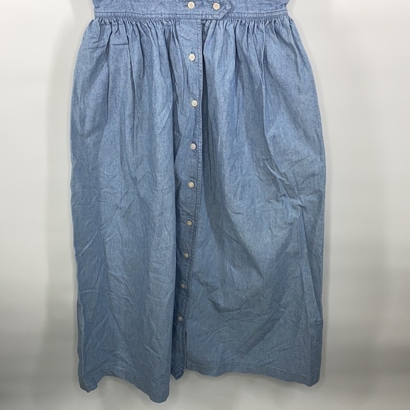 Vintage Eddie Bauer Cottagecore Denim Floral Button Front Short Sleeve Dress - Picture 5 of 10